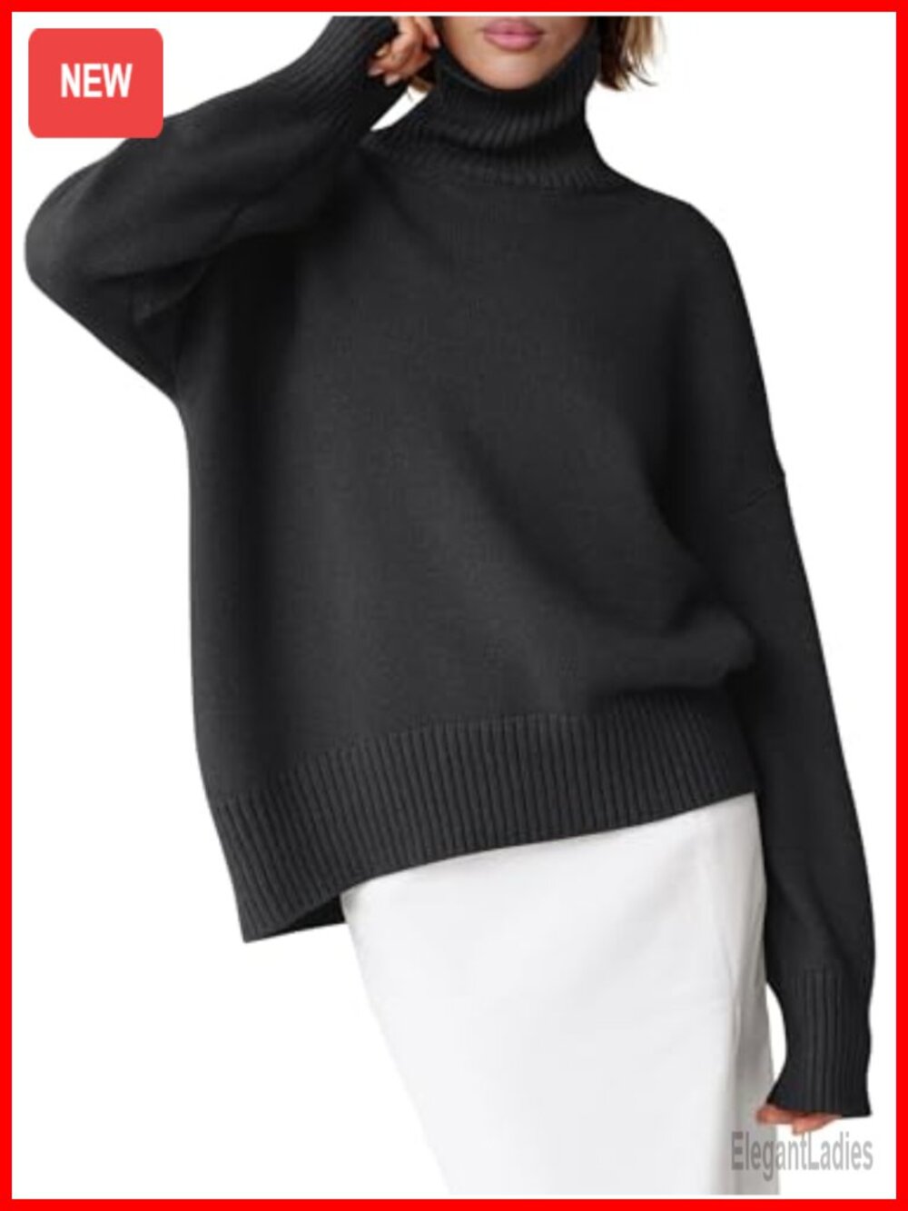 Oversized Turtleneck Sweater Long Sleeve Chunky Knit Pullover